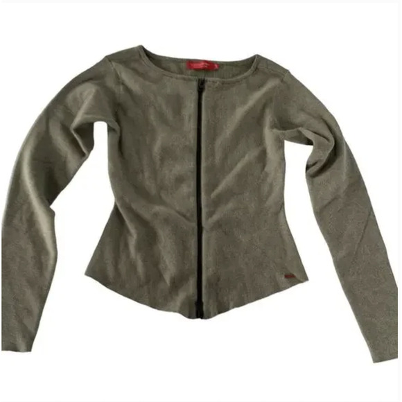 n:philanthropy Sweater Womens Small Green Zip Front Knit Fitted Long Sleeve - Picture 3 of 7